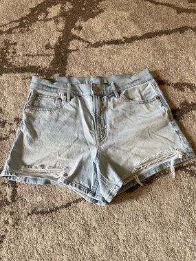 American Eagle Outfitters Light Wash High-Rise Ripped Denim Shorts